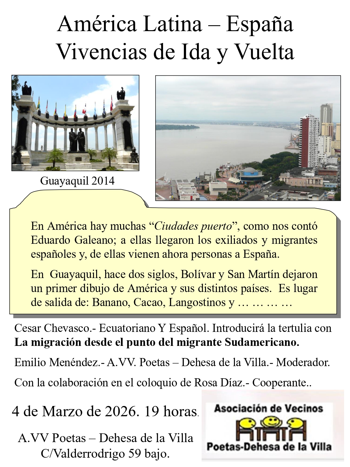 Charla-debate "América Latina-España; Vivencias de Ida y Vuelta"